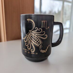 Anchor Hocking 70s Vintage Milk Glass Zodiac Sign Scorpio Gold Mug Coffee Cup